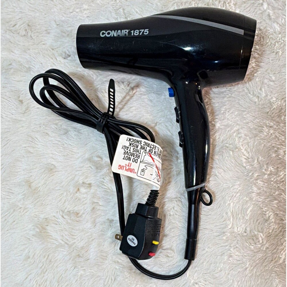 Conair 1875 Watt Hair Dryer Black 2 Heat Speed Settings Tested Working